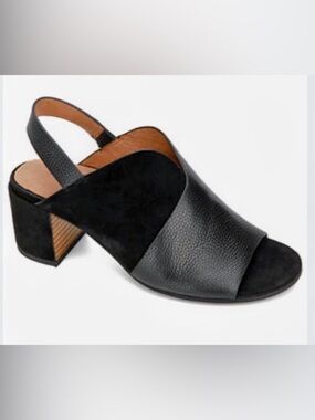 Gentle Souls Black Charlene Hooded Slingback Leather Block Heel Sandal